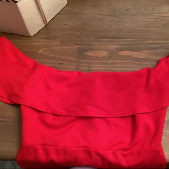 LULUS SIZE MEDIUM CONFIDENCE BOOST RED OFF THE SHOULDER BODYCON DRESS - Picture 5 of 7
